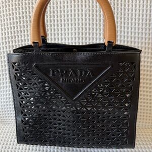 Gorgeous Prada Leather Laser Cut Top Handle Tote
